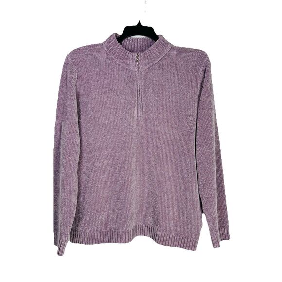 Alfred Dunner Sweaters - Alfred Dunner Women Large Lavender 1/4 Zip Knit Sweater Mock Neck Casual Office